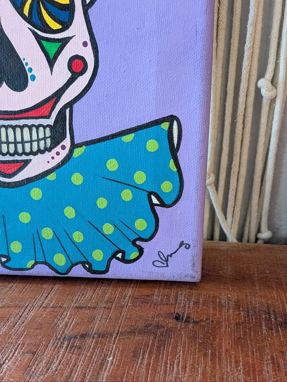 Vibrant Sugar Skull Clown Canvas Painting - Hand Painted Dia De Los Muertos Art